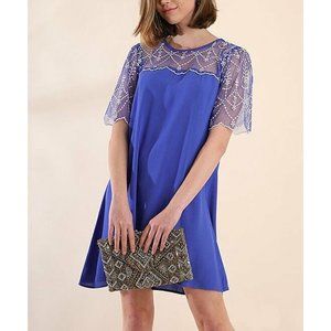 UMGEE Blue Lace Accent Short Sleeve Tunic Dress